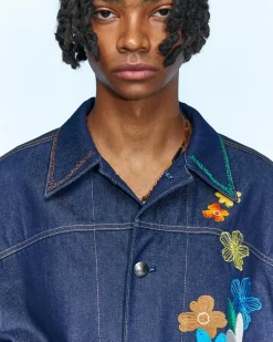 Andersson Bell Flower Embroidery Chore Jacket Awa534M(Indigo)-Men Outerwear