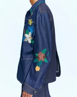 Andersson Bell Flower Embroidery Chore Jacket Awa534M(Indigo)-Men Outerwear