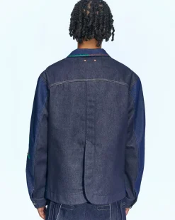 Andersson Bell Flower Embroidery Chore Jacket Awa534M(Indigo)-Men Outerwear