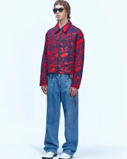 Andersson Bell Flower Embroidery Zip-Up Jacket Awa514M(Navy)-Men Outerwear