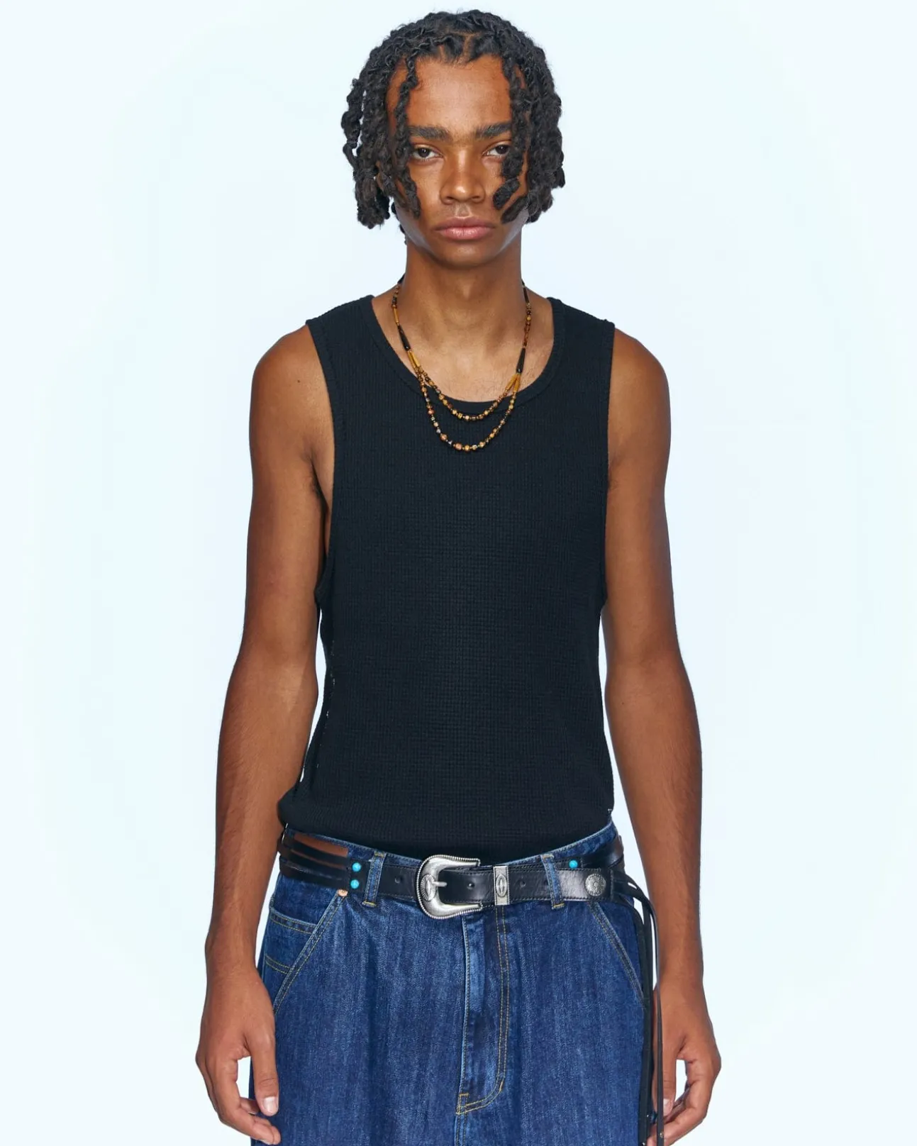 Andersson Bell Flower Man Waffle Sleeveless Atb966M(Black)-Men T-Shirts