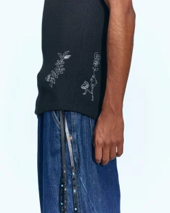 Andersson Bell Flower Man Waffle Sleeveless Atb966M(Black)-Men T-Shirts