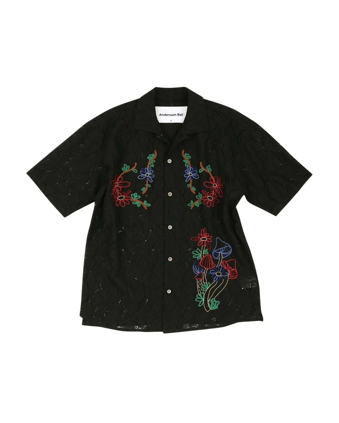 Andersson Bell Flower Mushroom Embroidery Open Collar Shirts Atb846M(Black)-Men Shirts