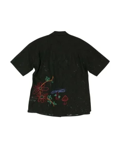 Andersson Bell Flower Mushroom Embroidery Open Collar Shirts Atb846M(Black)-Men Shirts