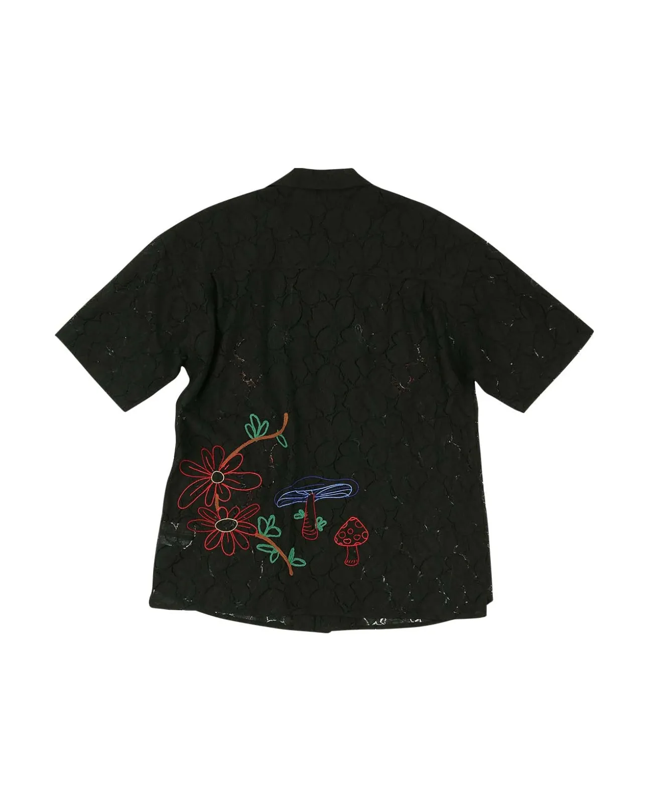 Andersson Bell Flower Mushroom Embroidery Open Collar Shirts Atb846M(Black)-Men Shirts