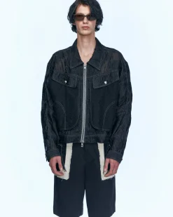 Andersson Bell Flower Sheer Zip-Up Jacket Awa532M(Black)-Men Outerwear