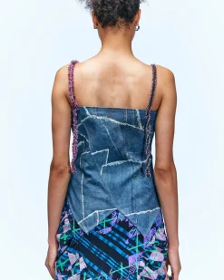 Andersson Bell Giselle Denim Combo Check Dress Atb942W(Multi)-Women Dresses