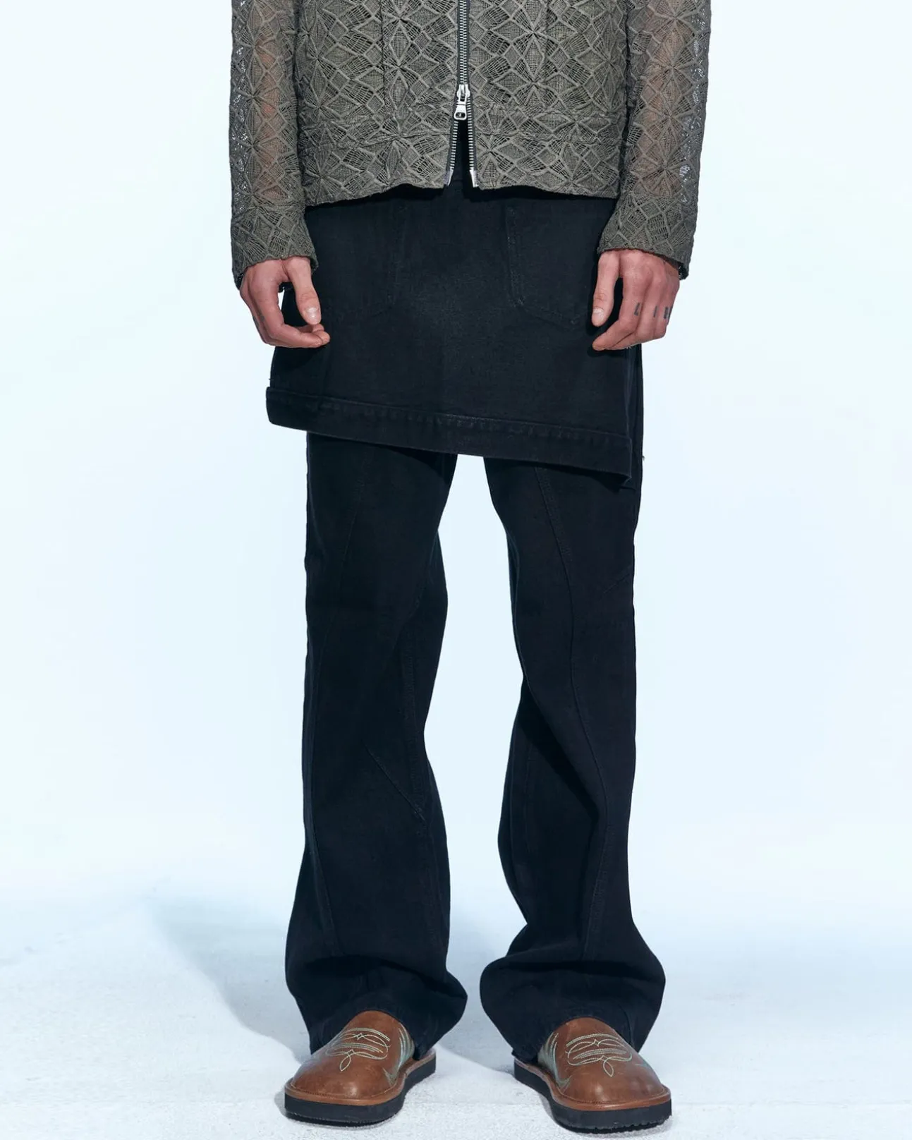 Andersson Bell Glen Overdyed Wrap Straight-Leg Jeans Apa645M(Black)-Men Trousers