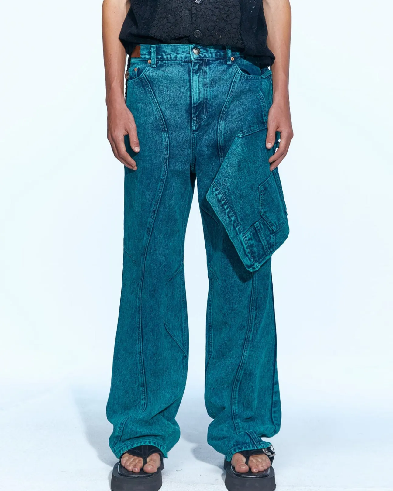 Andersson Bell Glen Overdyed Wrap Straight-Leg Jeans Apa645M(Bluegreen)-Men Trousers
