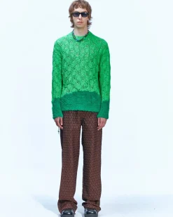 Andersson Bell Guela Net Crew Neck Sweater Atb857M(Green)-Men Knitwear