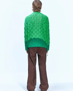 Andersson Bell Guela Net Crew Neck Sweater Atb857M(Green)-Men Knitwear