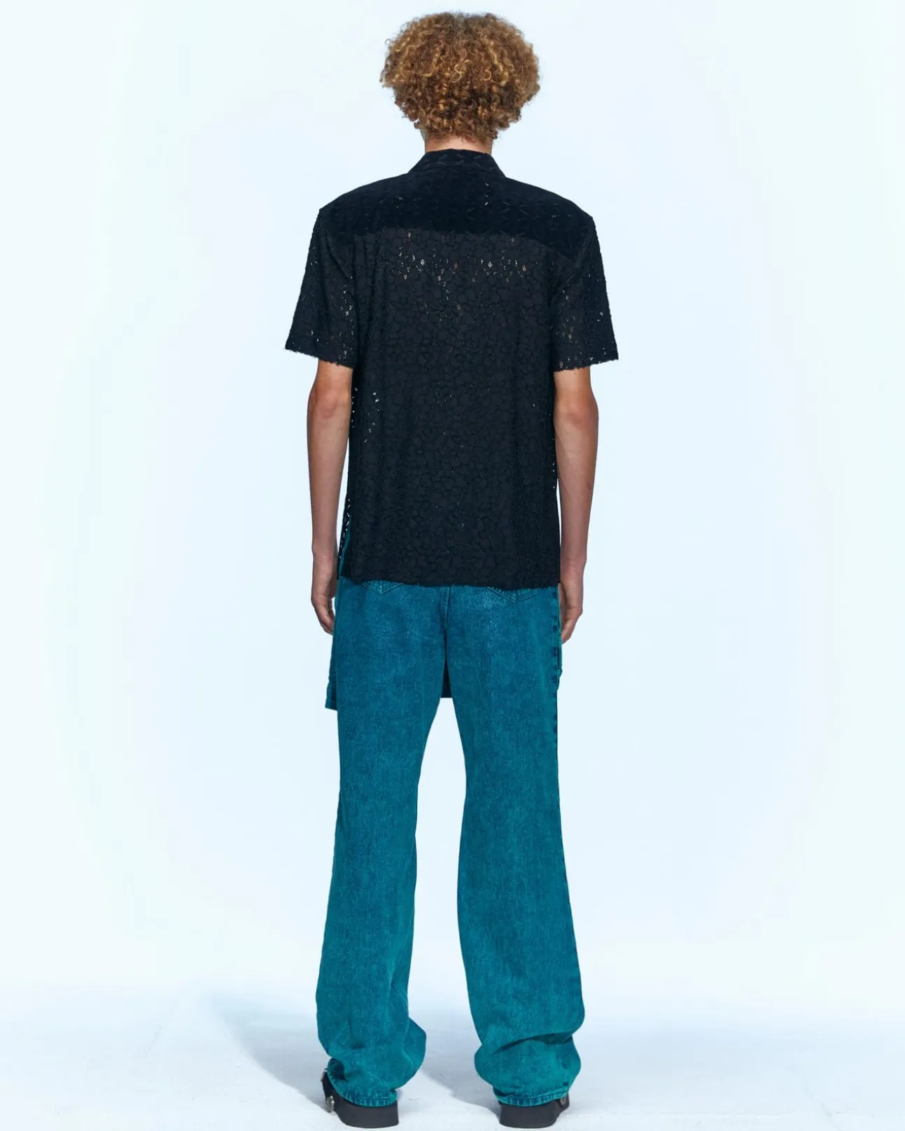 Andersson Bell Half Sheer Flower Lace Shirts Atb951M(Black)-Men Shirts