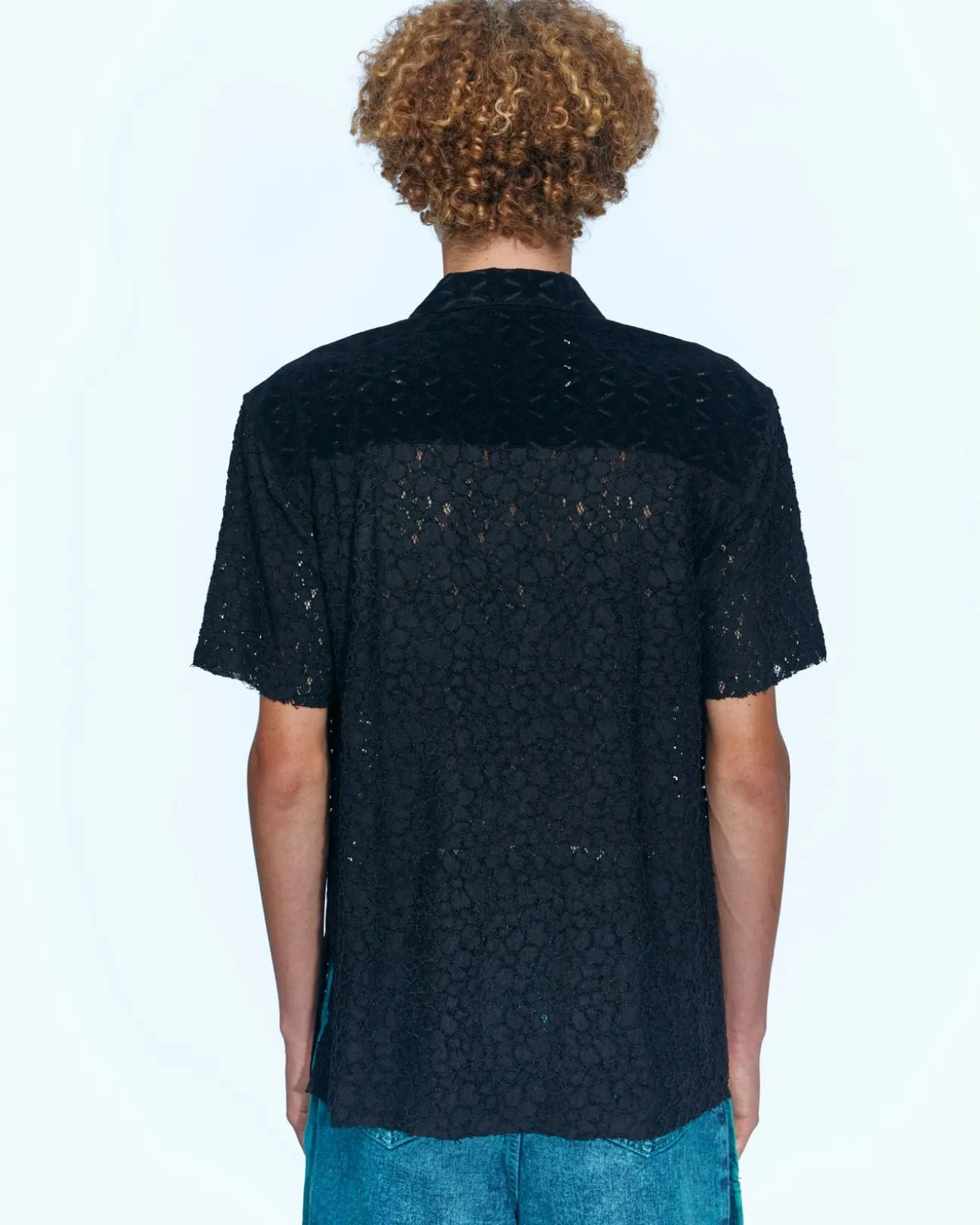 Andersson Bell Half Sheer Flower Lace Shirts Atb951M(Black)-Men Shirts
