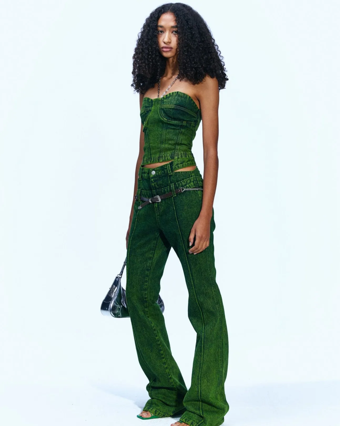 Andersson Bell Joan Double Waist Denim Apa605W(Green)-Women Jeans