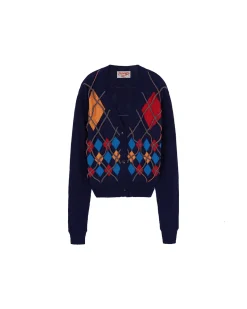 Andersson Bell Joy Argyle String Short Cardigan Atb699W(Navy)-Women Knitwear
