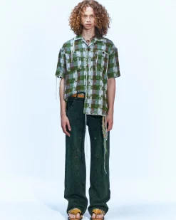 Andersson Bell Kenley Check Open Collar Shirts Atb848M(Green)-Men Shirts