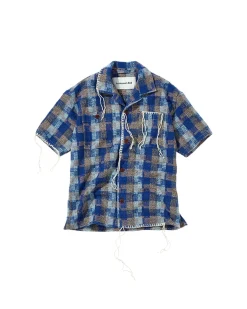 Andersson Bell Kenley Check Open Collar Shirts Atb848M(Blue)-Men Shirts