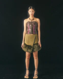 Andersson Bell Lace Combination Leather Bustier Atb820W(Brown)-Women Tops