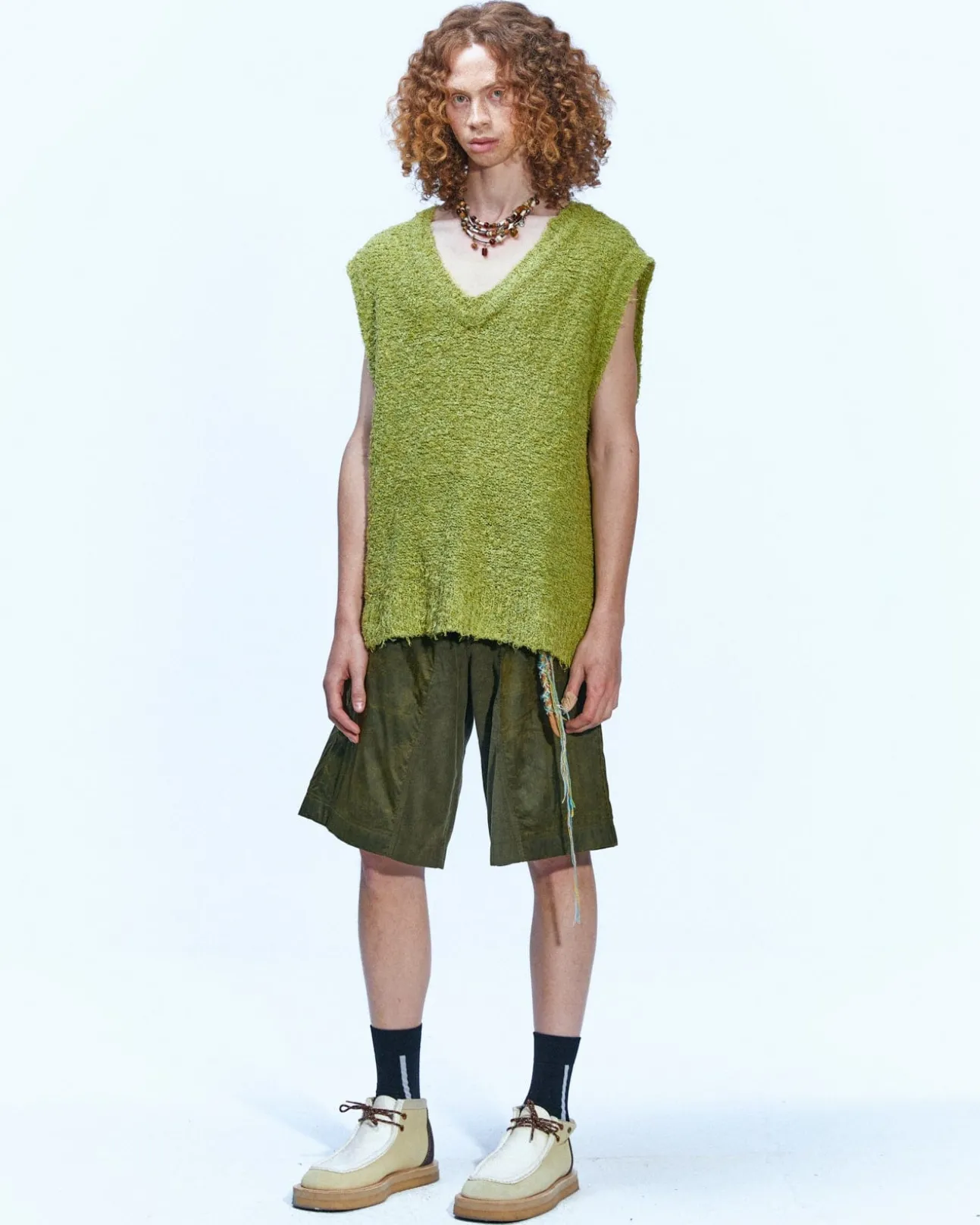 Andersson Bell Layie Leaf Vest (Italian Yarn) Atb868M(Green)-Men Knitwear