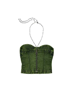 Andersson Bell Lola Denim Bustier Atb884W(Green)-Women Tops