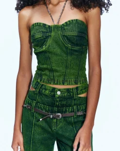 Andersson Bell Lola Denim Bustier Atb884W(Green)-Women Tops