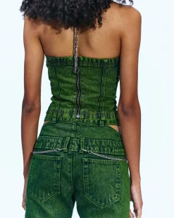 Andersson Bell Lola Denim Bustier Atb884W(Green)-Women Tops