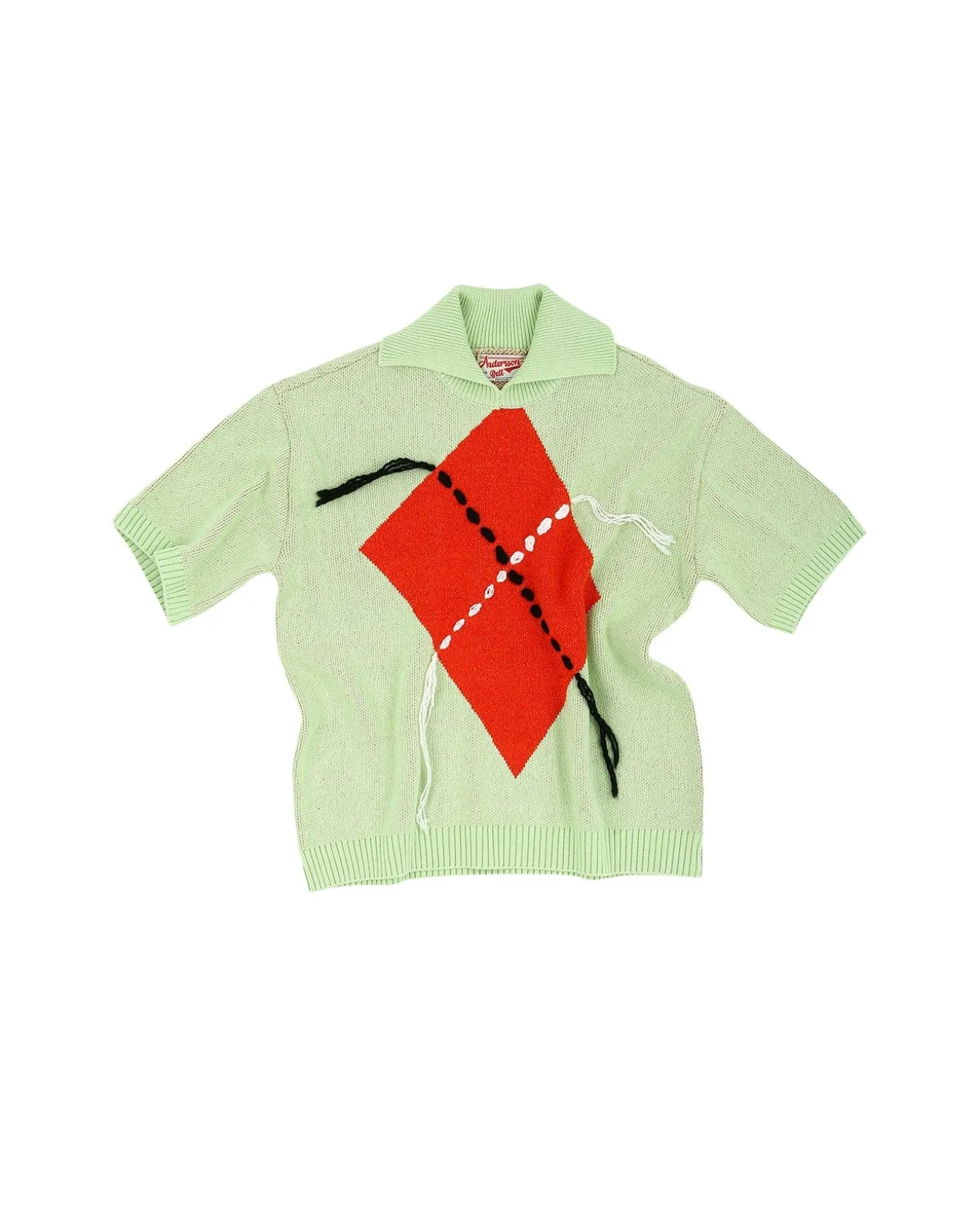 Andersson Bell London Argyle Jacquard Short Sleeve Polo Knit Atb865M(Lime)-Men Knitwear