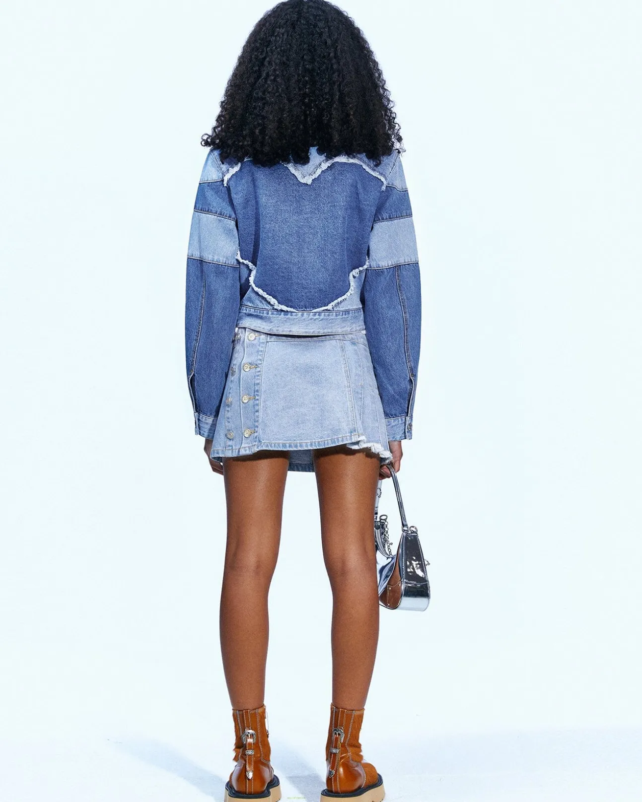 Andersson Bell Mahina Blocking Patchwork Denim Jacket Awa519W(Washed Blue)-Women Outerwear