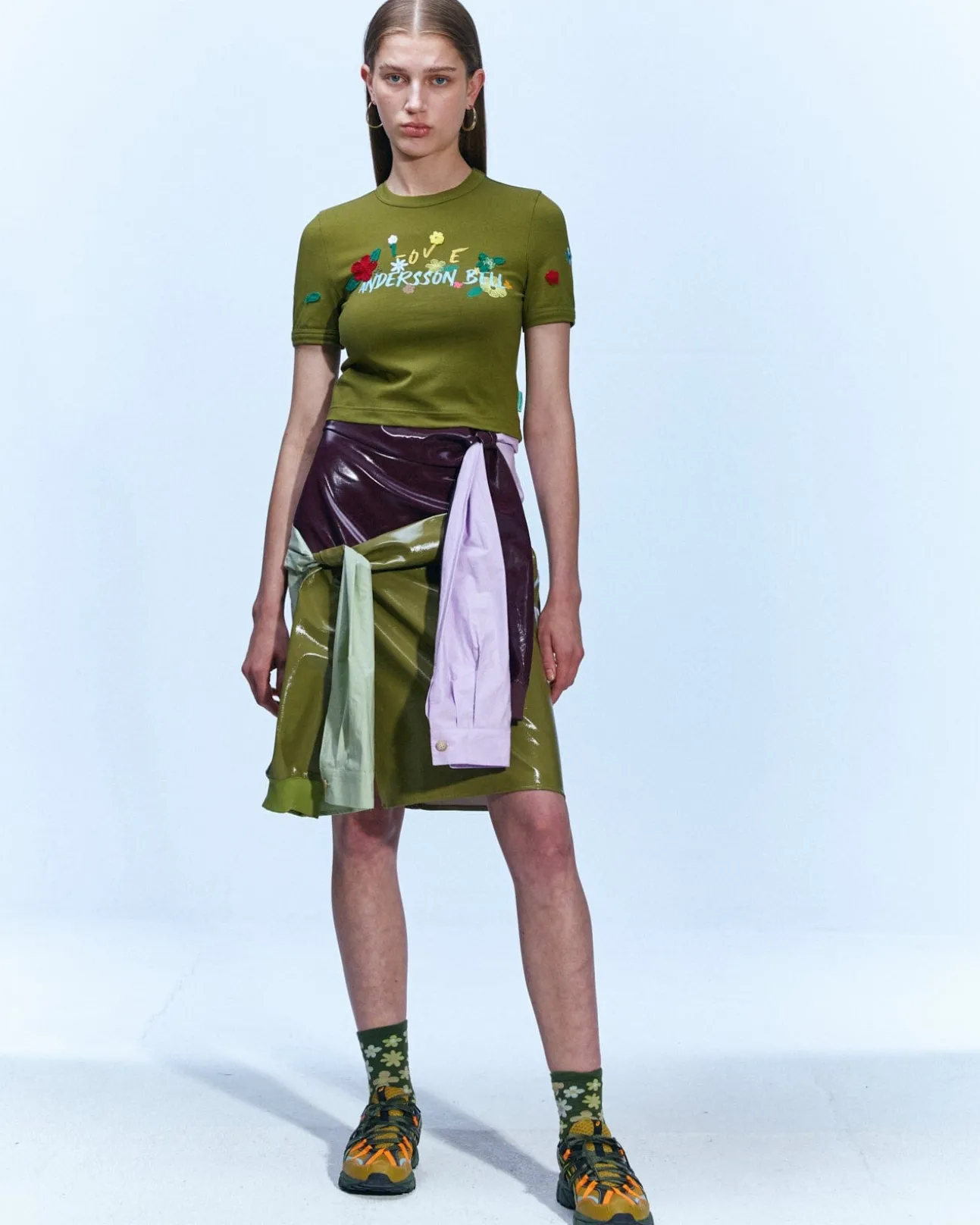 Andersson Bell Margo Tied Sleeves Skirt Apa597W(Green/Purple)-Women Skirts