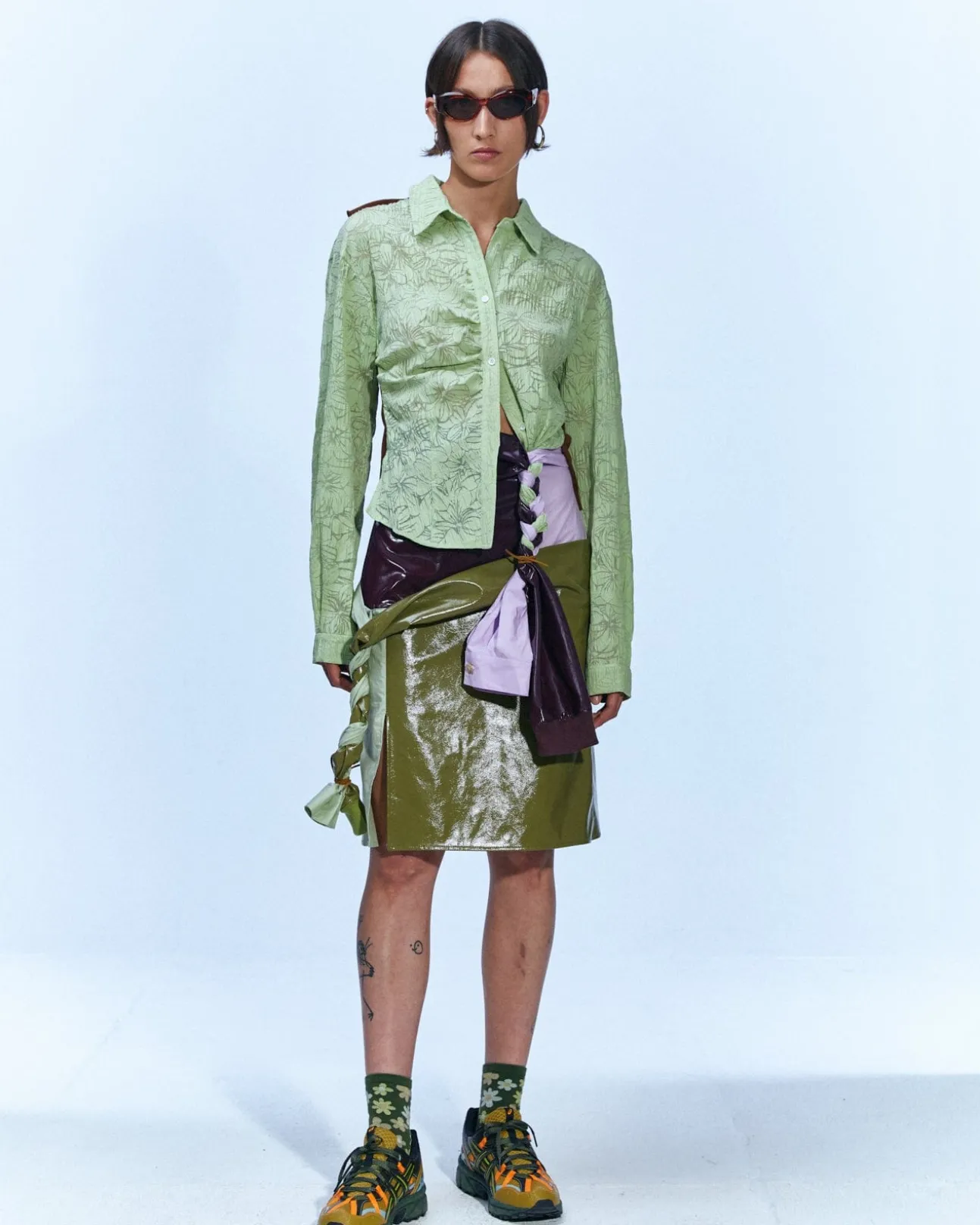 Andersson Bell Margo Tied Sleeves Skirt Apa597W(Green/Purple)-Women Skirts