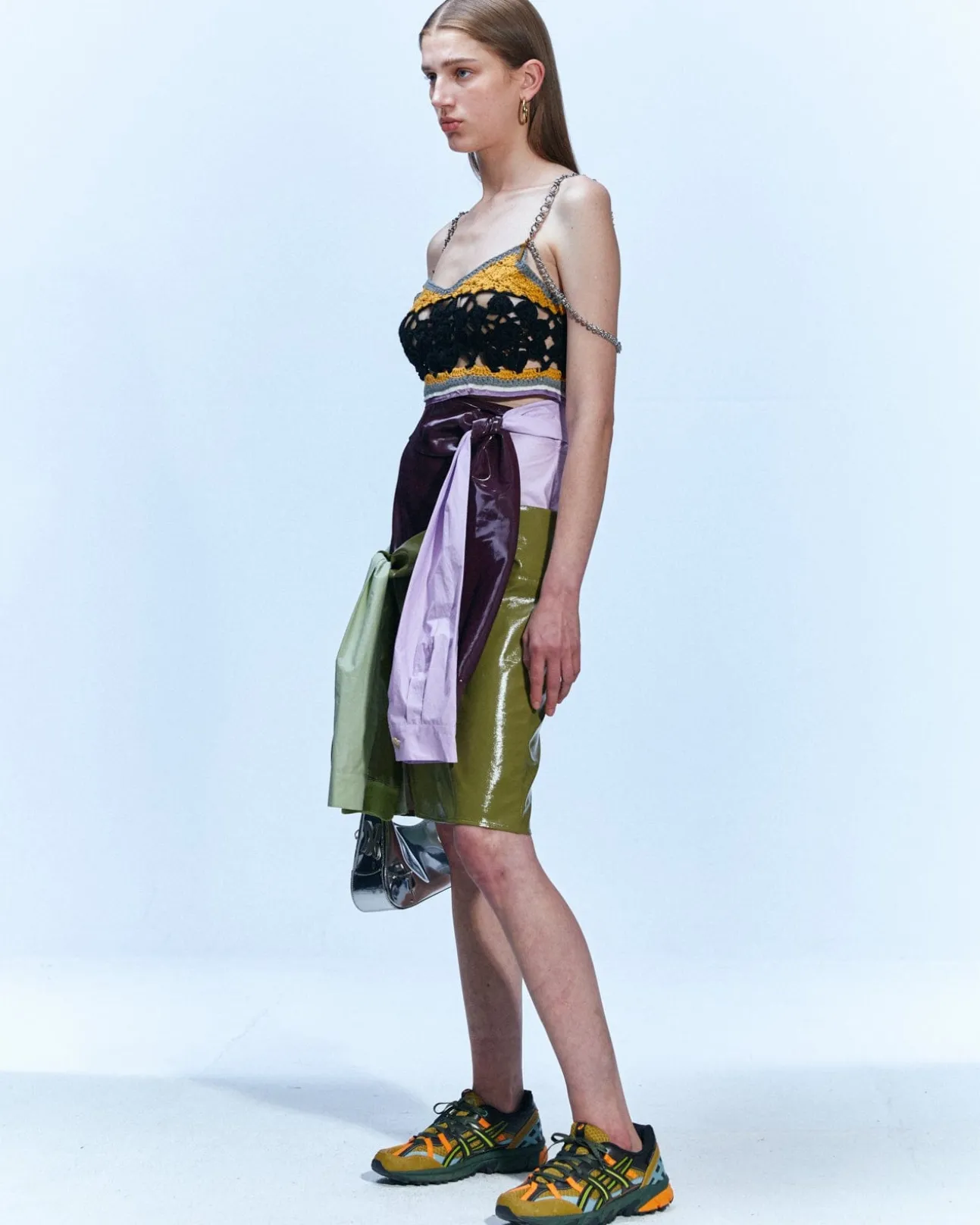 Andersson Bell Margo Tied Sleeves Skirt Apa597W(Green/Purple)-Women Skirts