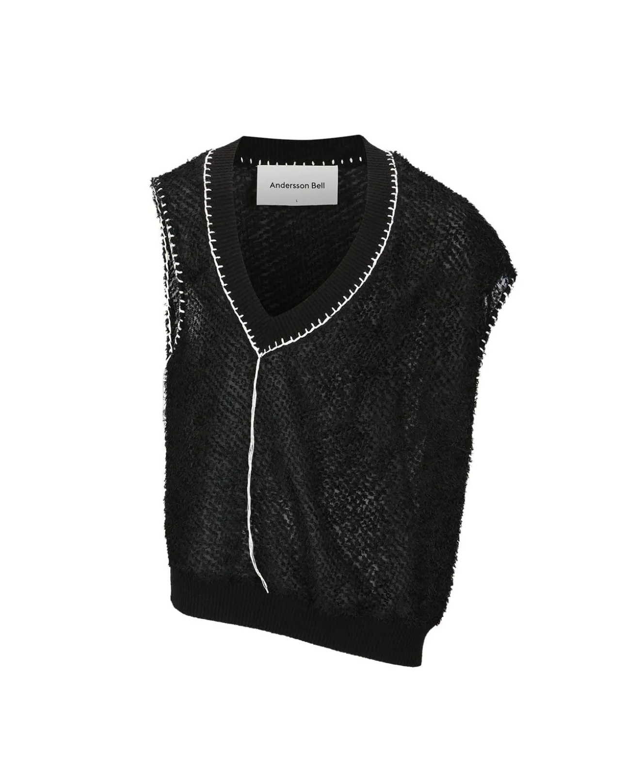 Andersson Bell Mario Summer Shaggy V-Neck Vest Atb960M(Black)-Men Knitwear