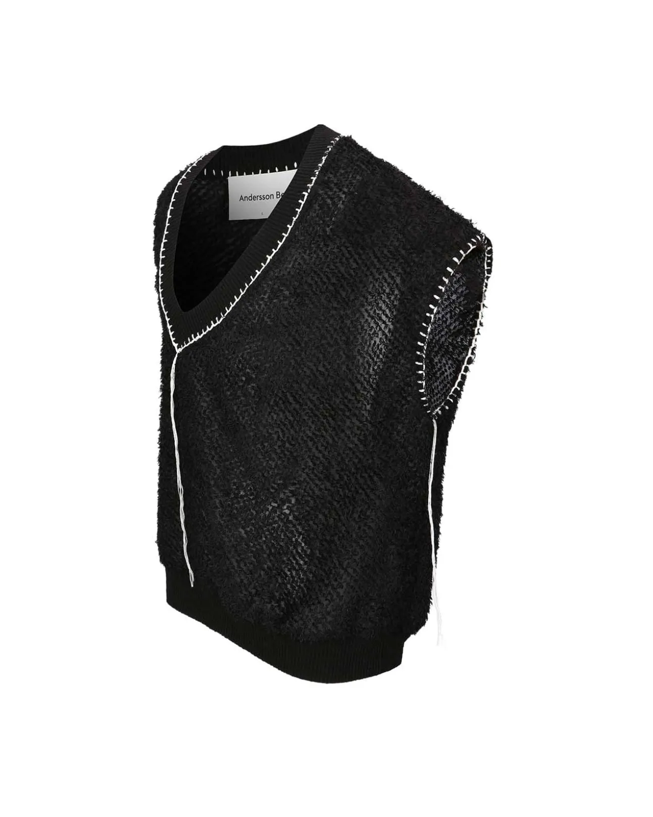 Andersson Bell Mario Summer Shaggy V-Neck Vest Atb960M(Black)-Men Knitwear