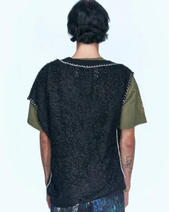 Andersson Bell Mario Summer Shaggy V-Neck Vest Atb960M(Black)-Men Knitwear