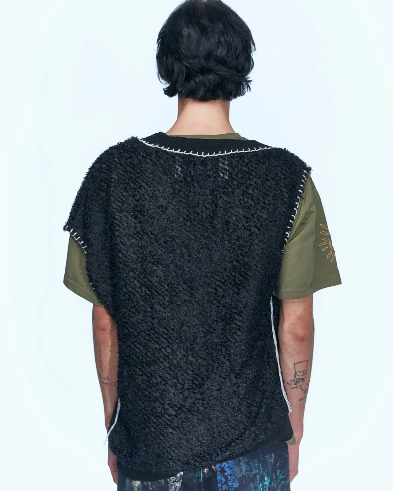 Andersson Bell Mario Summer Shaggy V-Neck Vest Atb960M(Black)-Men Knitwear