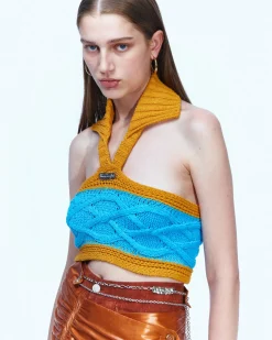 Andersson Bell Marlow Halter Cable Top Atb890W(Tan/Blue)-Women Tops