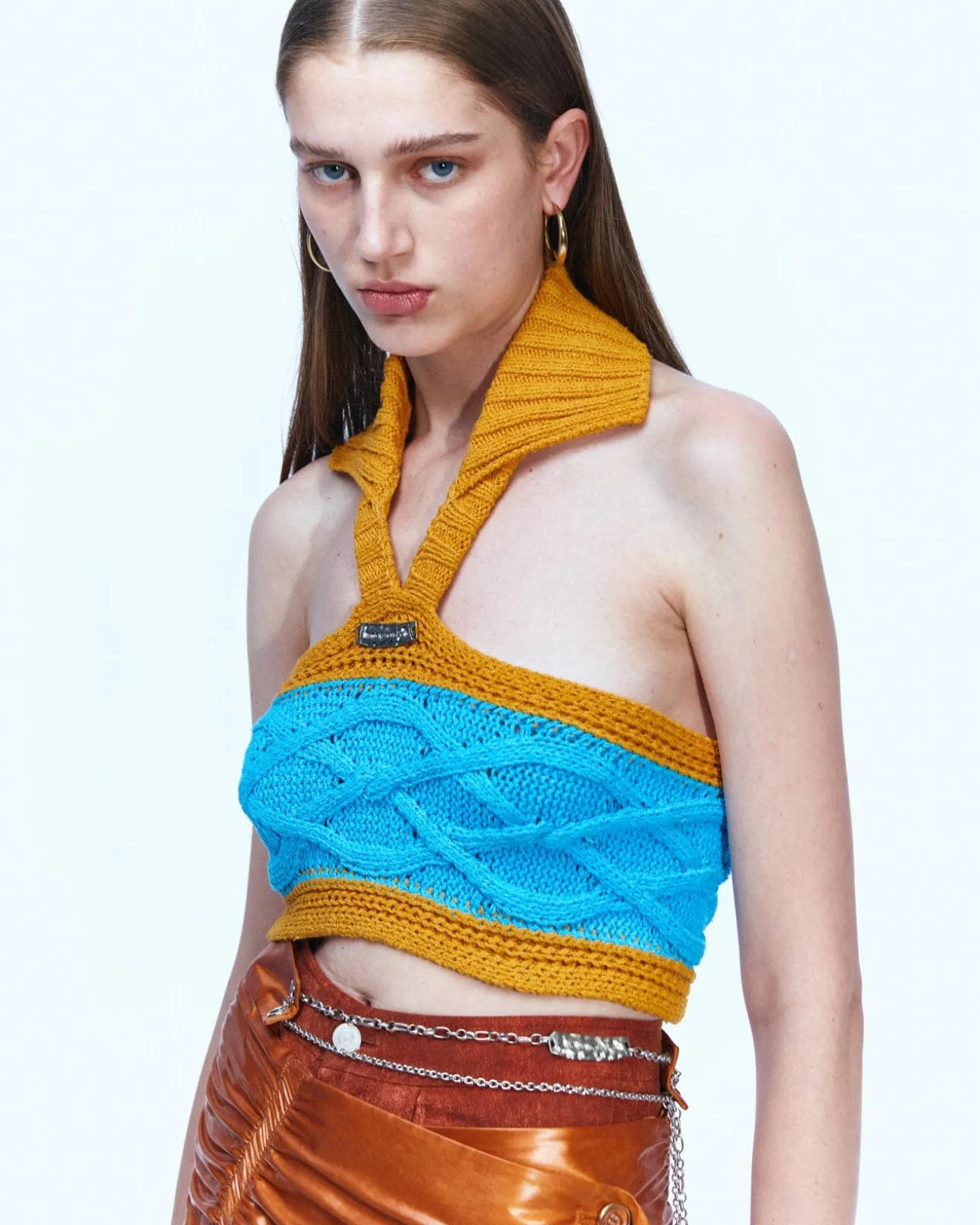 Andersson Bell Marlow Halter Cable Top Atb890W(Tan/Blue)-Women Tops