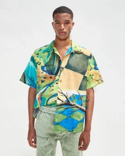 Andersson Bell (Men) Unisex Impressionist Printed Shirt Atb685U(Green)-Men Shirts