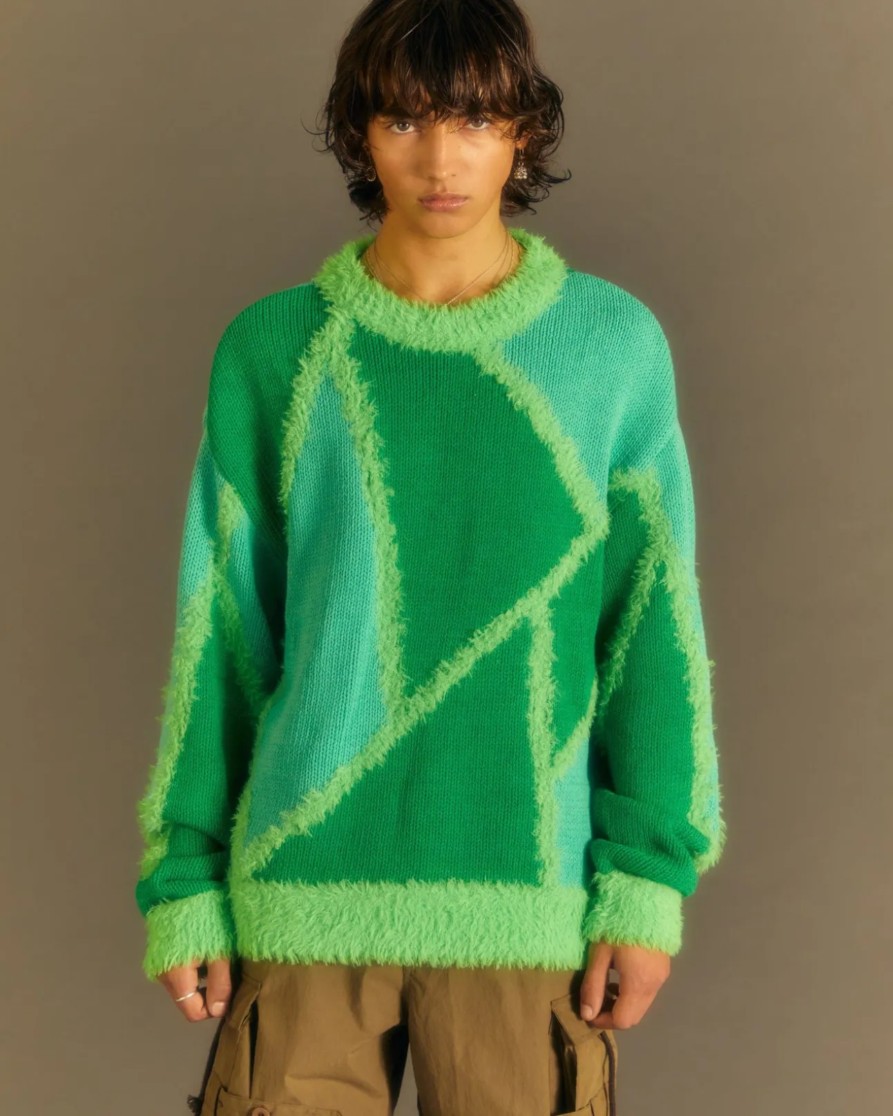 Andersson Bell (Men) Unisex Reims23 Intarsia Sweater Atb858U(Green/Lime)-Men Knitwear