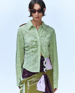 Andersson Bell Moeka Knit Combination Shirts Atb887W(Jade)-Women Blouses