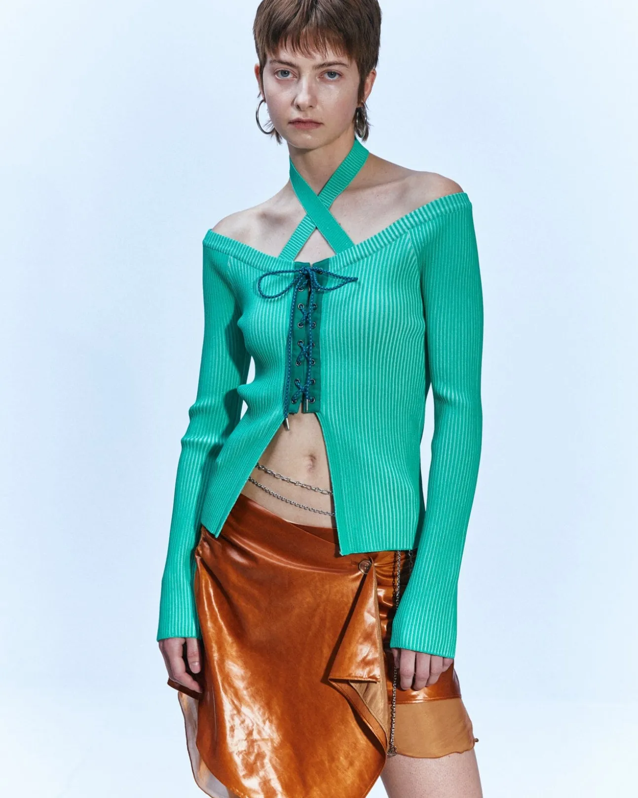 Andersson Bell Mona Knitted Corset Top Atb877W(Green)-Women Tops