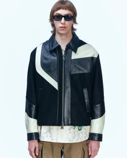 Andersson Bell Motorcycle Leather Varsity Jacket Awa502M(Black)-Men Outerwear