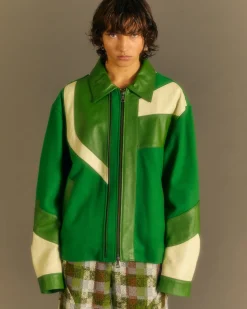 Andersson Bell Motorcycle Leather Varsity Jacket Awa502M(Green)-Men Outerwear