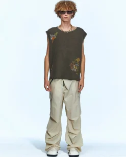 Andersson Bell Mushman Embroidery Knit Vest Atb956M(Khaki)-Men Knitwear