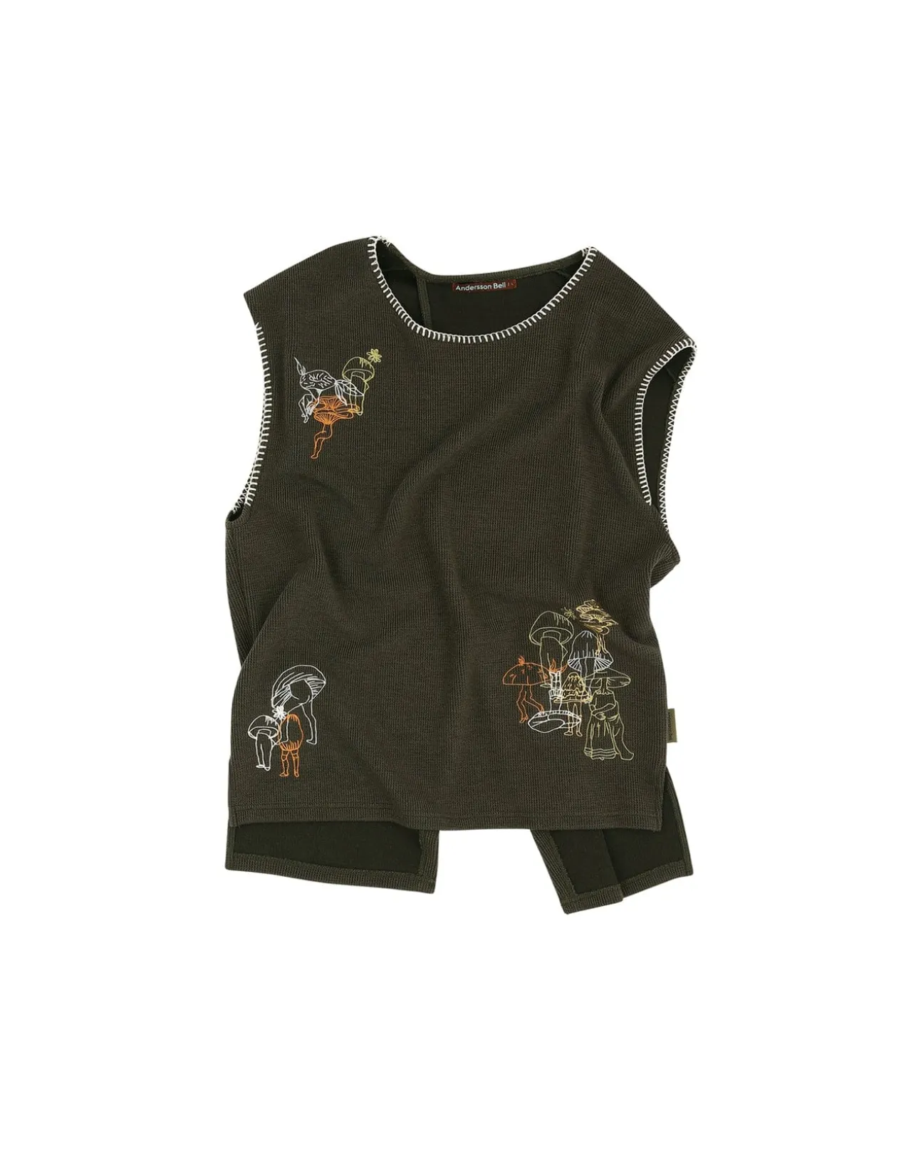 Andersson Bell Mushman Embroidery Knit Vest Atb956M(Khaki)-Men Knitwear