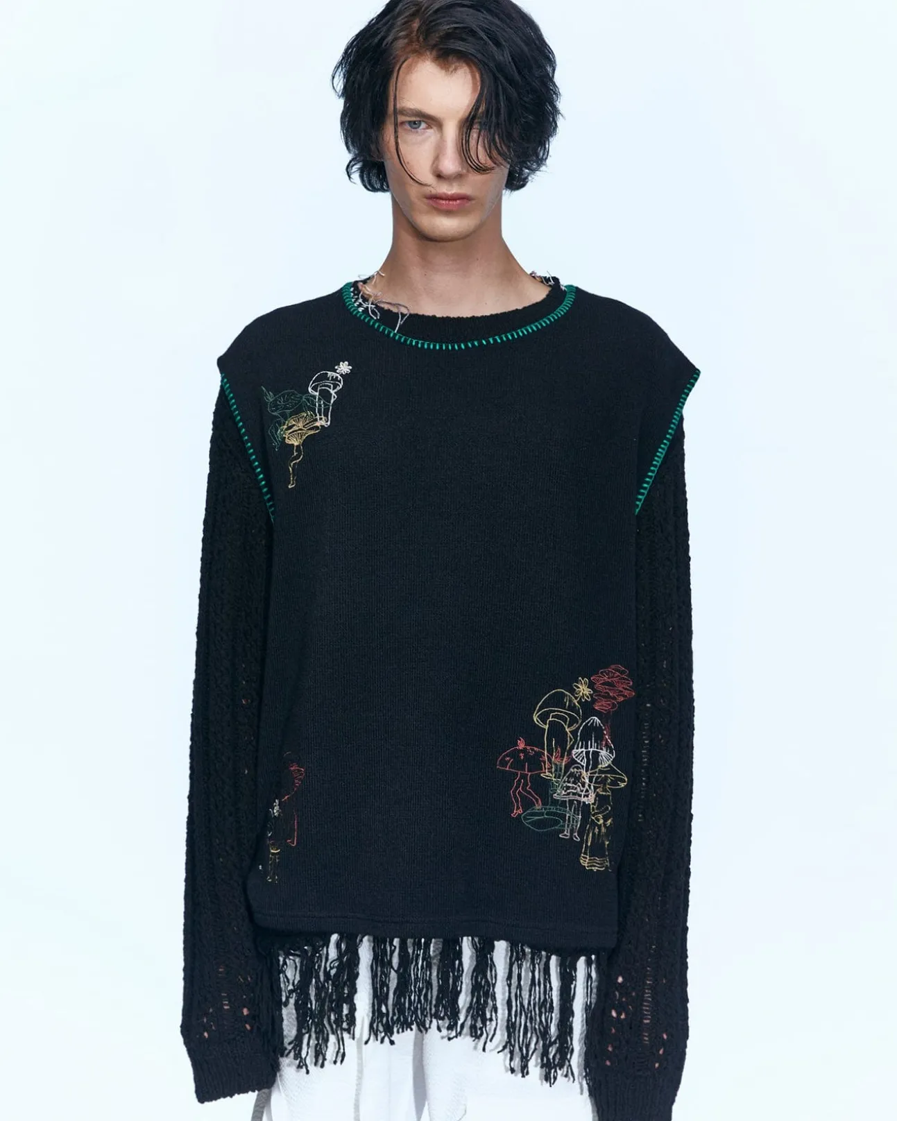 Andersson Bell Mushman Embroidery Knit Vest Atb956M(Black)-Men Knitwear