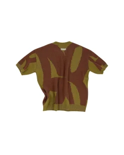 Andersson Bell New Ab Logo Jacquard Short Sleeve Knit Atb864M(Khaki)-Men Knitwear
