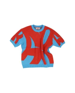 Andersson Bell New Ab Logo Jacquard Short Sleeve Knit Atb864M(Blue)-Men Knitwear
