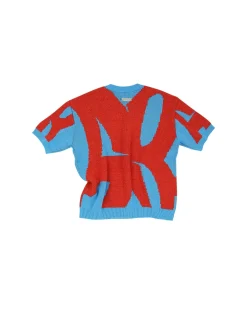 Andersson Bell New Ab Logo Jacquard Short Sleeve Knit Atb864M(Blue)-Men Knitwear