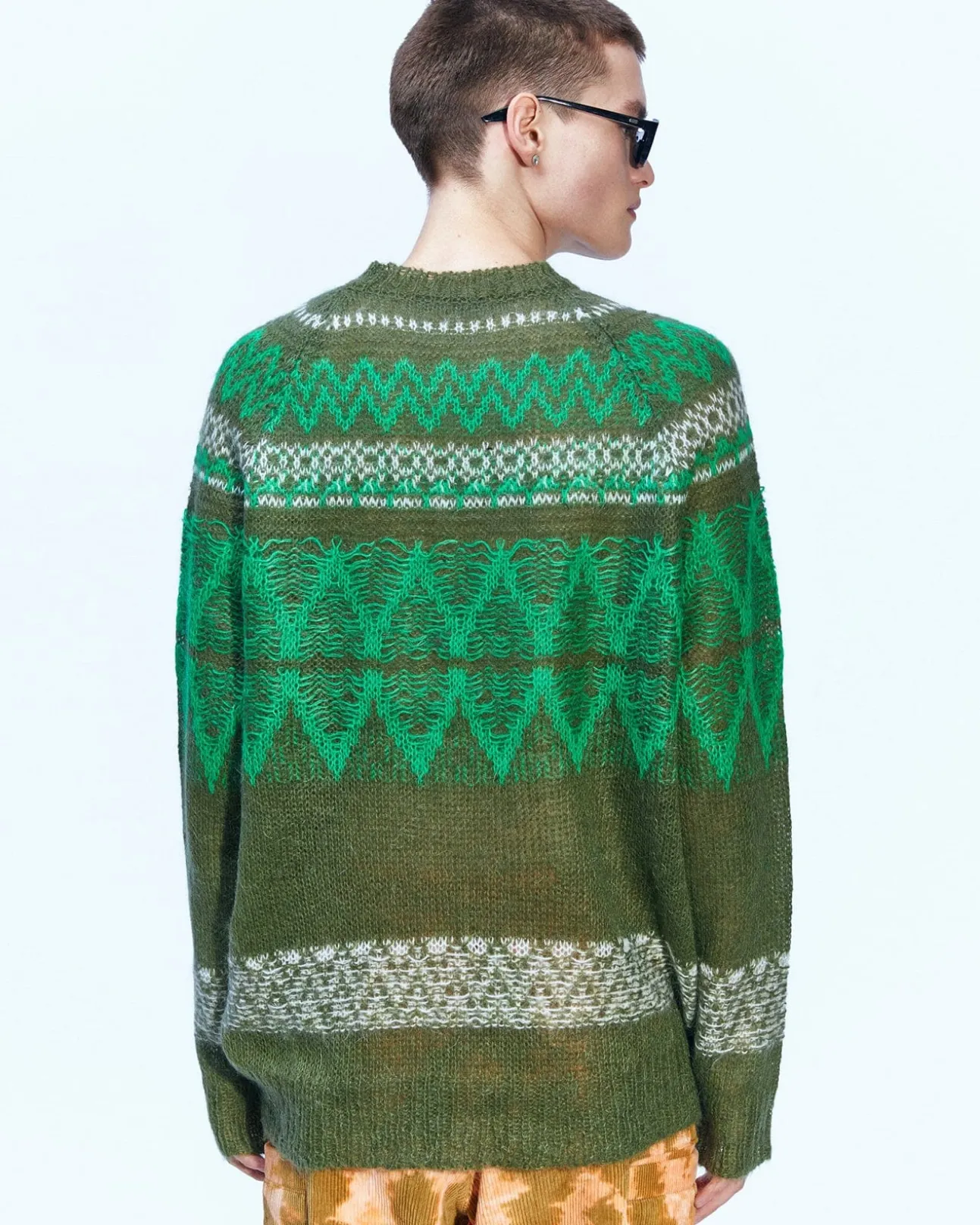 Andersson Bell Nordic Kid Mohair Raglan Sweater Atb859M(Khaki)-Men Knitwear